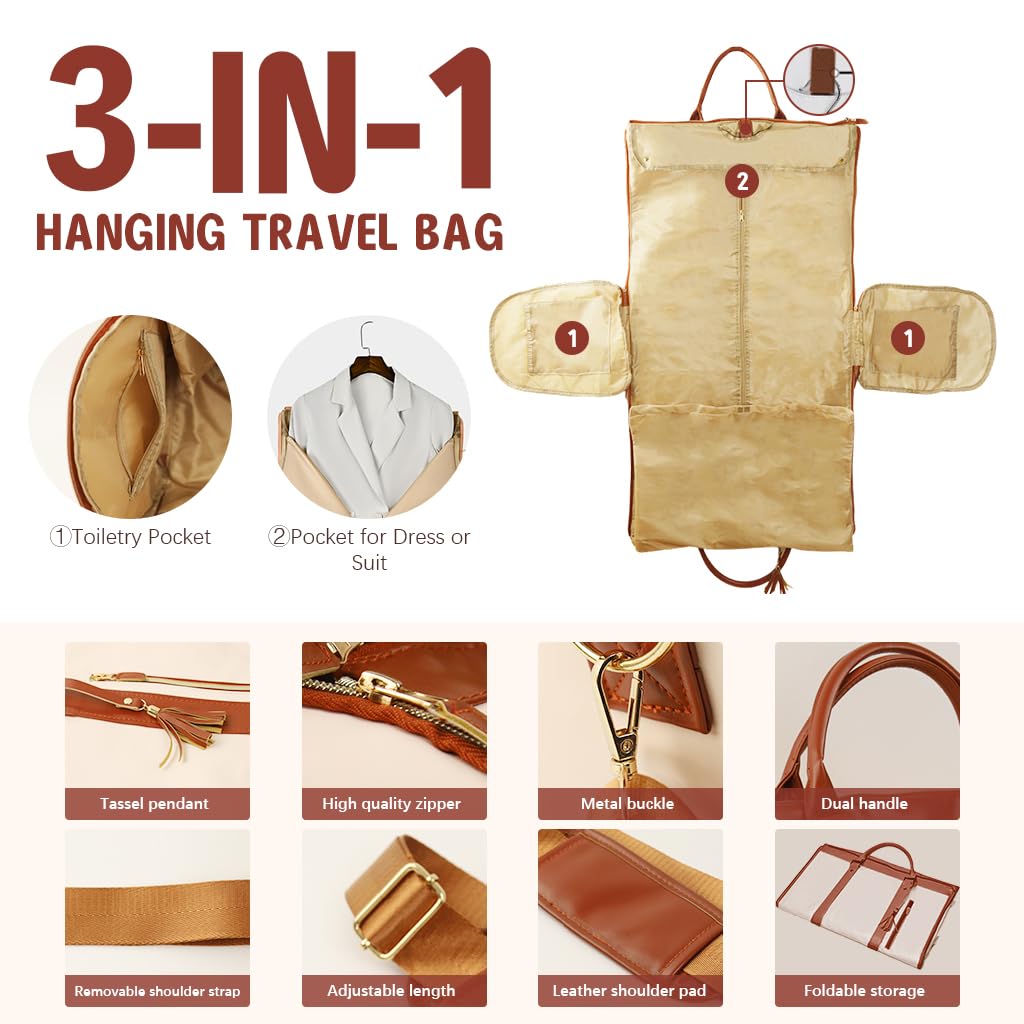 PALAY Garment Bag for Travel, Carry On Garment Bag,3 in 1 Hanging Suitcase Suit Weekender Travel Bag Jenni Bag
