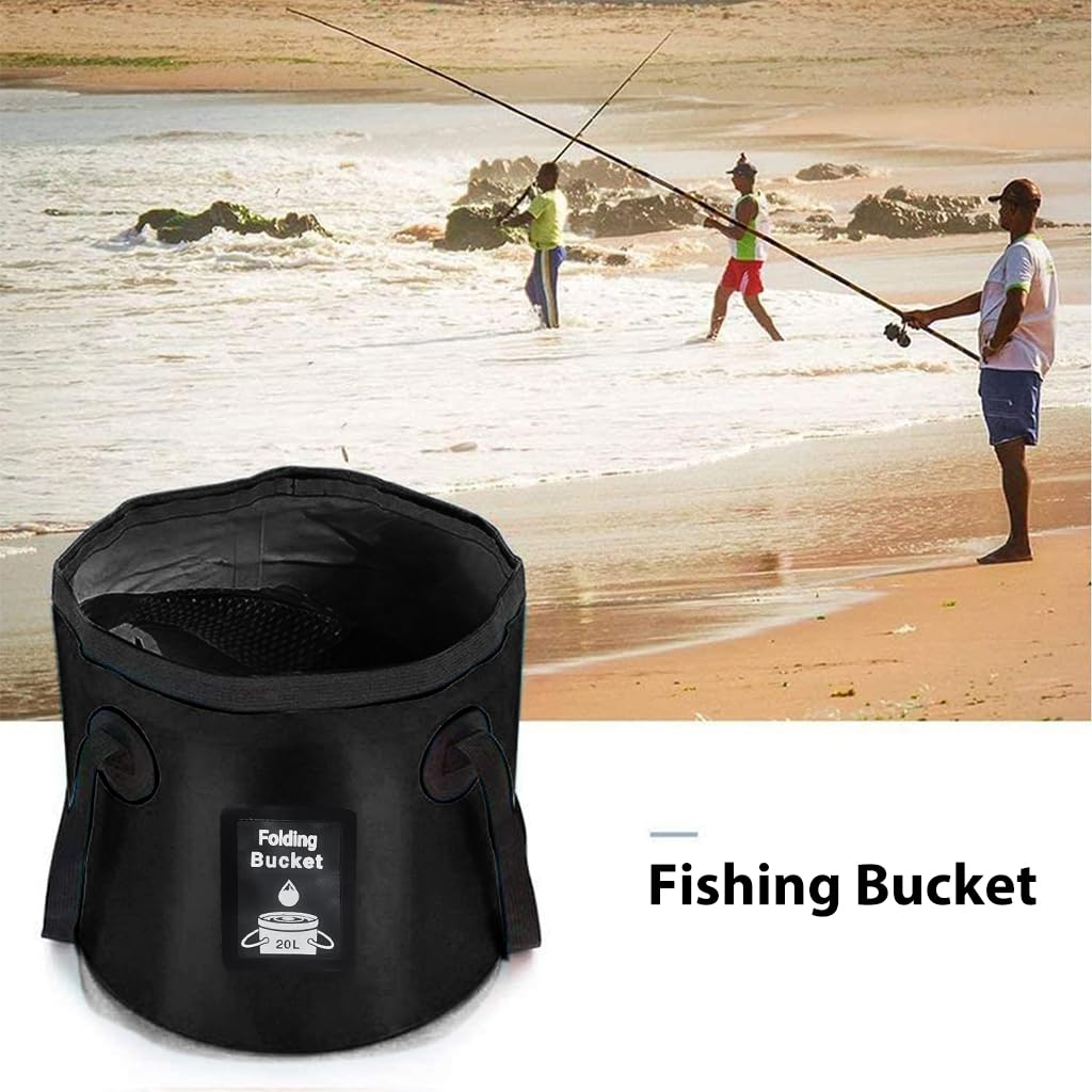 Proberos 20L Foldable Bucket for Outdoor Camping, Car Washing, Fishing, Hiking, Thicken PVC Collapsible Bucket with Handles for Gardening, Boating, Camping Accessories