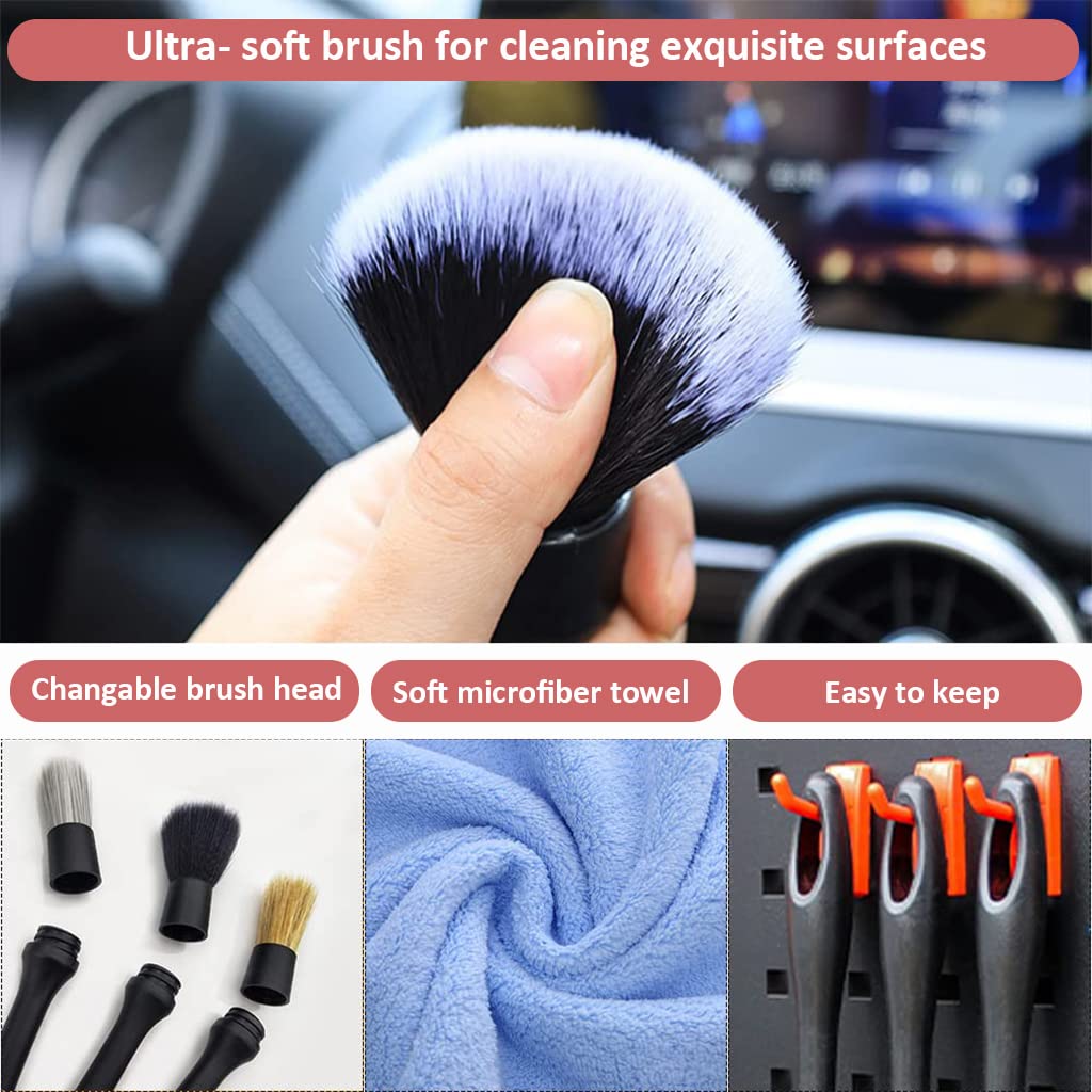 STHIRA 3pcs Car Duster Brush Set with Box, Fine Bristle Brushes for Car Interior Detailing, Soft Bristles Cleaning Brush Dusting Tool for Dashboard, Wheel, Window, Keyboard, Air Conditioners