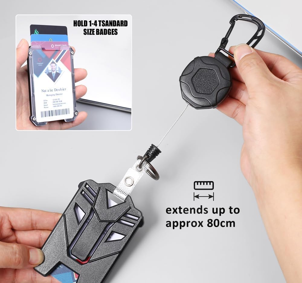 HASTHIP Retractable Keychain with ID Card Holder Retractable Badge Holder, Heavy Duty Carabiner Keychain with 31.5