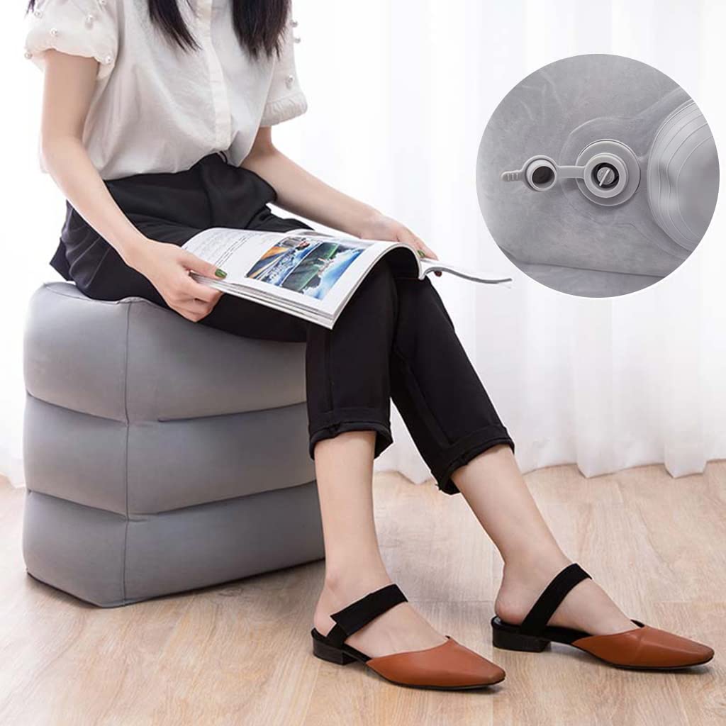 HANNEA Inflatable Air Travel Pillow, leg pillows for sleeping, Portable Footrest Pillow for Flight Home Office Footstool Self-inflatable Air Travel Pillow for Adult Kids,Grey