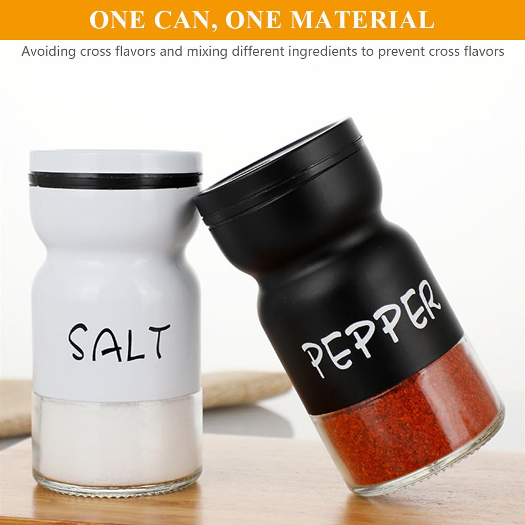 HASTHIP 2Pcs Kitchen Seasoning Jars Glass Spice Jar with Dispensing Lid Pepper Salt Dispenser Powder Curry Powder Jar Refillable Seasoning Jars with Folding Funnel, Mini Utility Brush