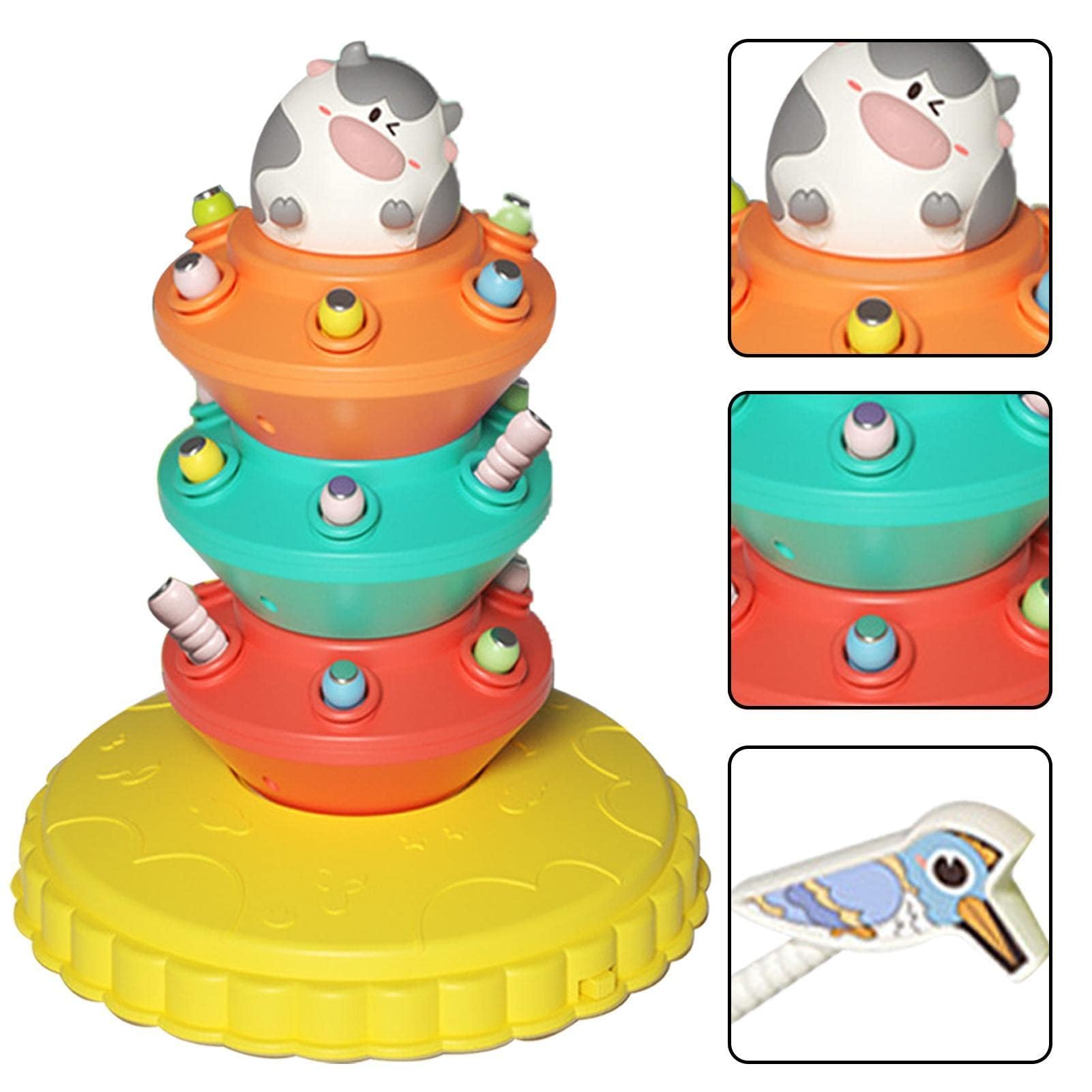 PATPAT Stacking Toy Magnetic Toys for Kids Fine Motor Skill Toys for Kids Electric Rotatable Toddler Woodpecker Catch and Feed Game, Bird Caterpillars Toy Set Montessori Toys for 3 Year Old Boy