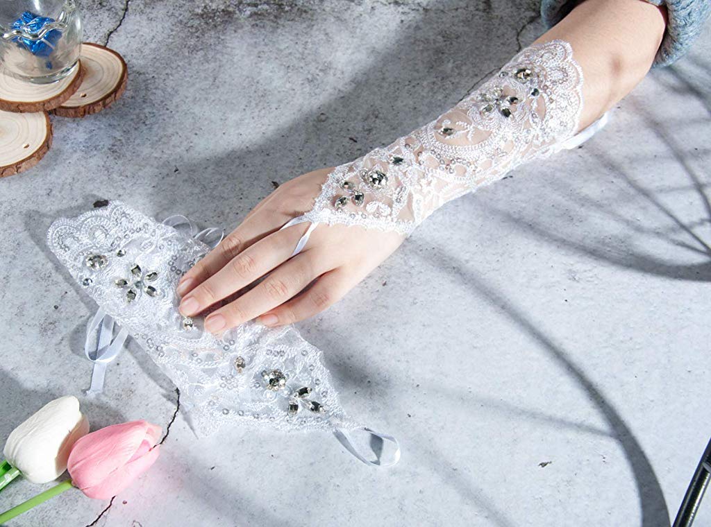 PALAY Unisex Fingerless Wrist Length Lace Gloves