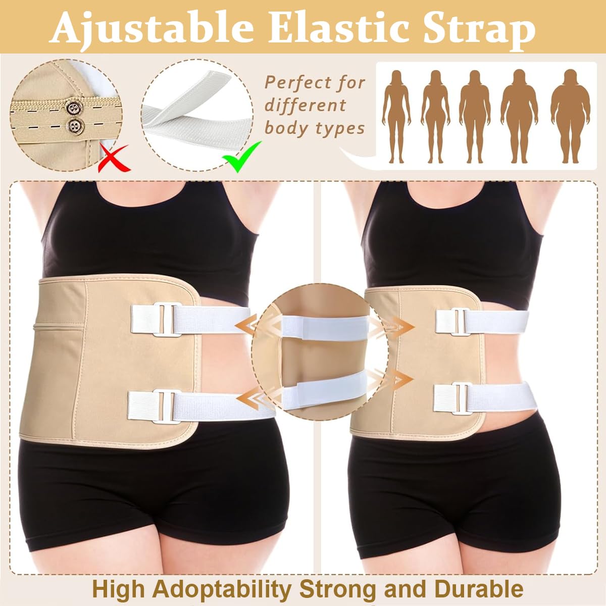 HANNEA 4 Pack Castor Oil Pack Wrap, Reusable Organic Castor Oil Pack Kit Chests Waist and Neck Wrap for Liver Detox, Waist and Neck with Adjustable Elastic Strap Anti Oil Leak, Khaki