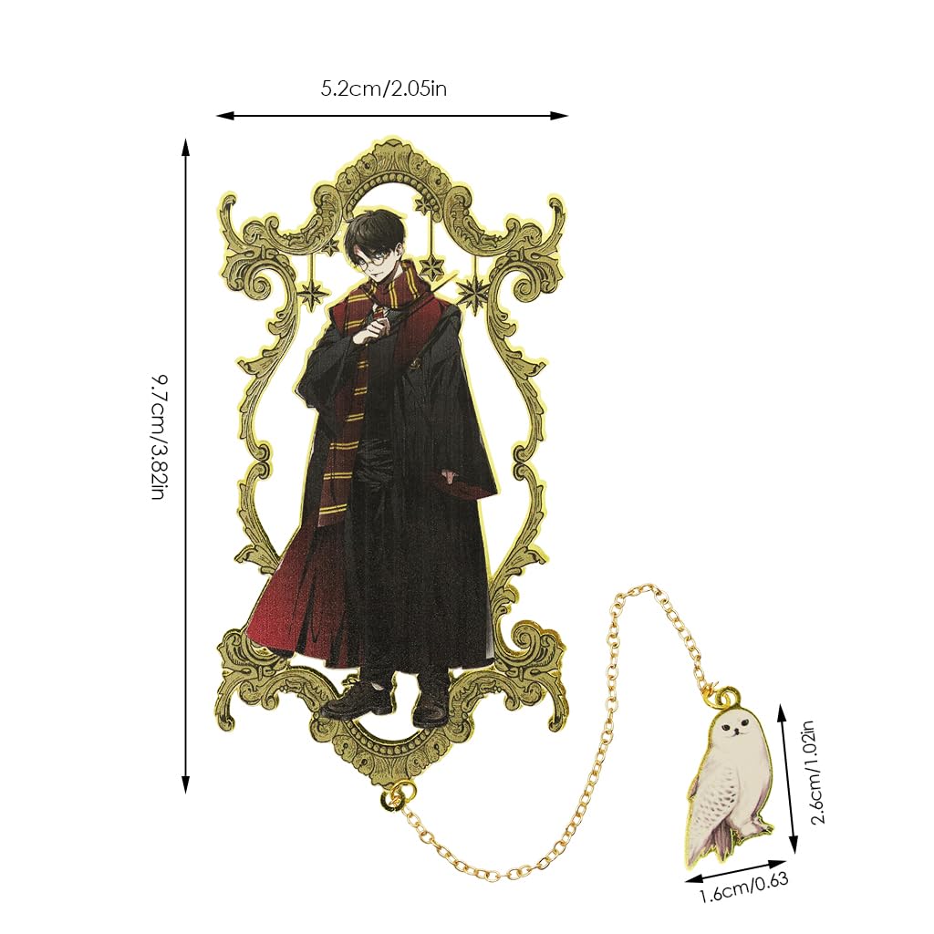 Climberty Enchanted Wizarding World-Themed Metal Bookmark with Chain & Owl Charm, Gold Finish Anime Cartoon Figure, Perfect Reader Gift for Fans & Students, Slim Design, Ideal for Book Lovers