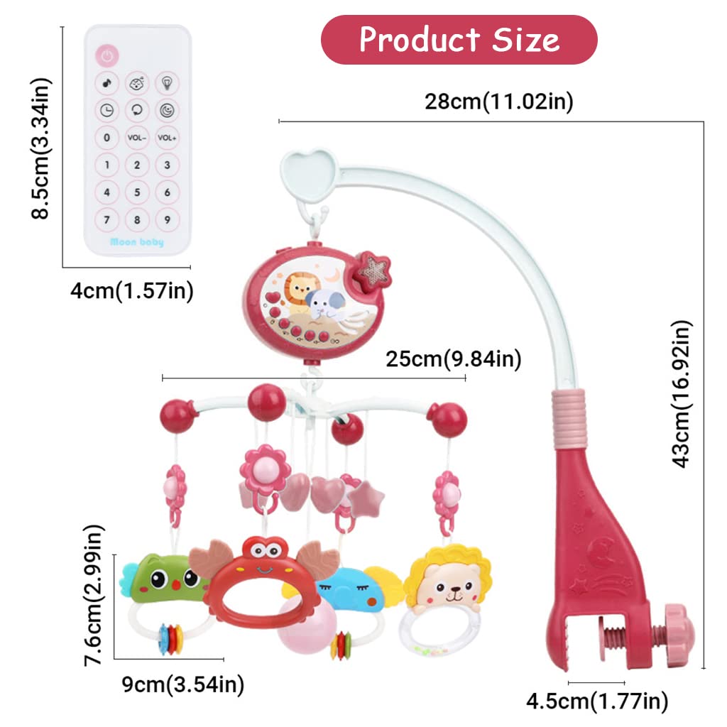PATPAT Crib Hanging Toy for Babies, Electric Rotation Crib Soothe Toy Multifunctional Crib Hanging Toy with Lullabies, Timing, Projection, Night Light, Crib Hanging Toy for Baby 3-6 Month (Red)