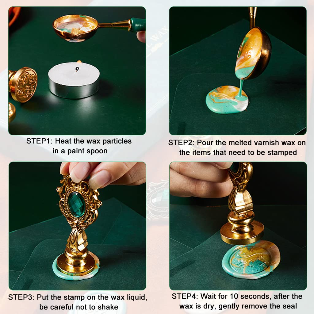 HASTHIP Wax Seal Stamp Kit with Three Art Stamp, Sealing Wax Beads,Candles,Wax Melting Spoon, Fine Gift Packing