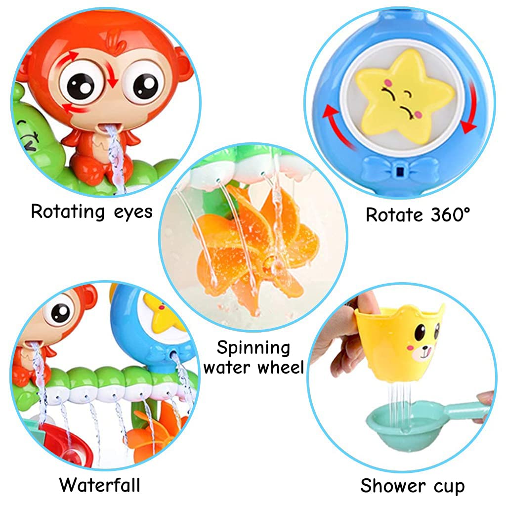 PATPAT Baby Bath Toys, Fun Monkey Water Spray Toy Cartoon Bath Toy Sprinkler Toy Suction Cup Design Bathtub Toy Shower Toy for Baby Toddler Infant 0-3 Years Old Bathtime Gifts for Boys Girls