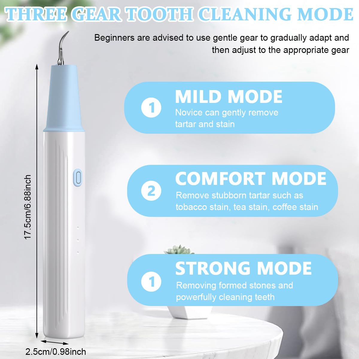 HANNEA Ultrasonic Plaque Remover Electric Tartar Remover with LED, 3 Working Modes, Cordless Electric Plaque Remover with 2 Bits and Oral Mirror, Remove Teeth Stain Tartar Plaque