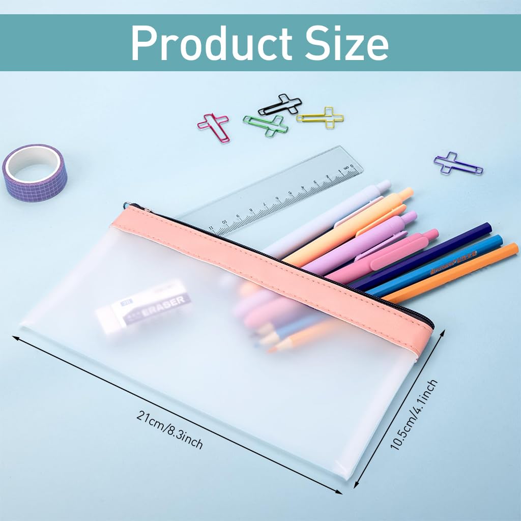 HASTHIP Pencil Pouches Set of 3Pcs PVC Semi-transparent Matte Pencil Pouches Pencil Case Students Pencil Pouches for School Office Stationeries Storage Pouches Waterproof Utility Pouches, 8.2