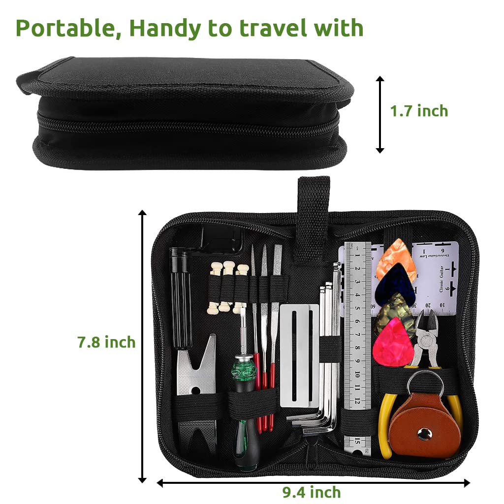 Serplex 26Pcs Guitar Repair Tool Kit Guitar Maintenance Kit with Wire Plier String Organizer Fingerboard Protector Hex Wrenches Files String Action Ruler for Electric Guitar, Ukulele, Bass Banjo