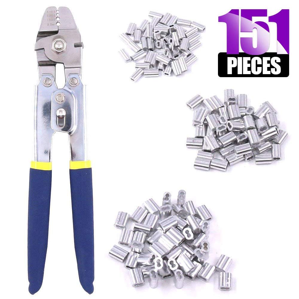 Serplex Up To 2.2mm Wire Rope Crimping Tool Swaging Tool Swager Crimper Fishing Crimping Tool Swaging Tool 1.2/1.5/2mm Aluminum Double Barrel Ferrule Crimping Loop Sleeve Kit Cable Crimper Tool