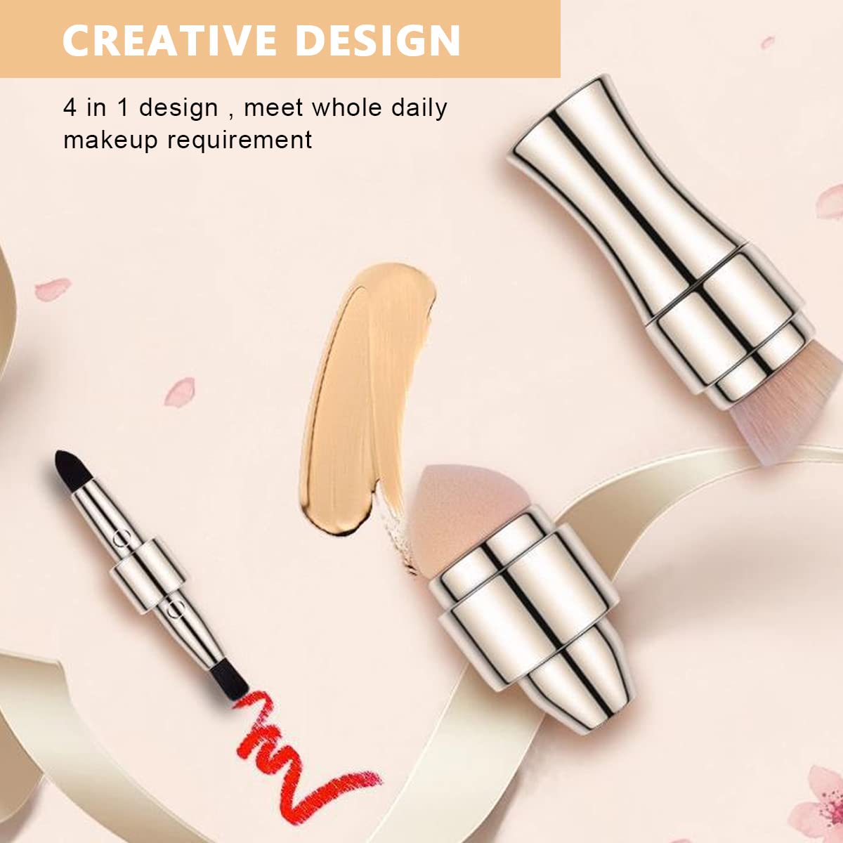 MAYCREATE Makeup Brush Set, Travel 4 in 1 Brush Sets in Makeup, Portable Mini Cosmetic Make Up Brushes Kit Includes Foundation Brush, Face Brush, Lip Brush & Concealer Brush Gold