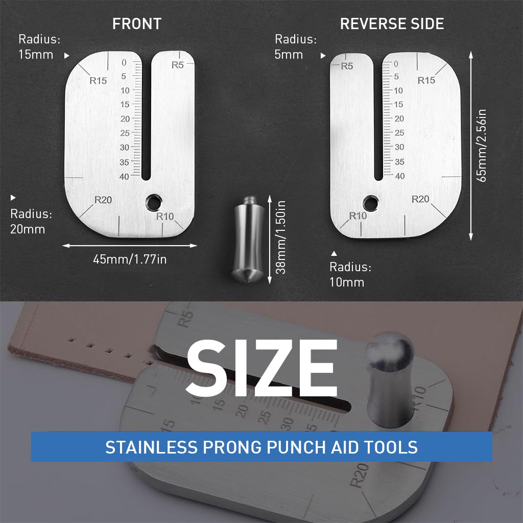 HASTHIP Leather Craft Punch Aid Plate with Double Side Scale-Marked Slot & Curve Cutting Multi Leather Crafting Tool Stainless Steel Leather Hole Punch Spacing Aid Tool Leather Stitching Tool