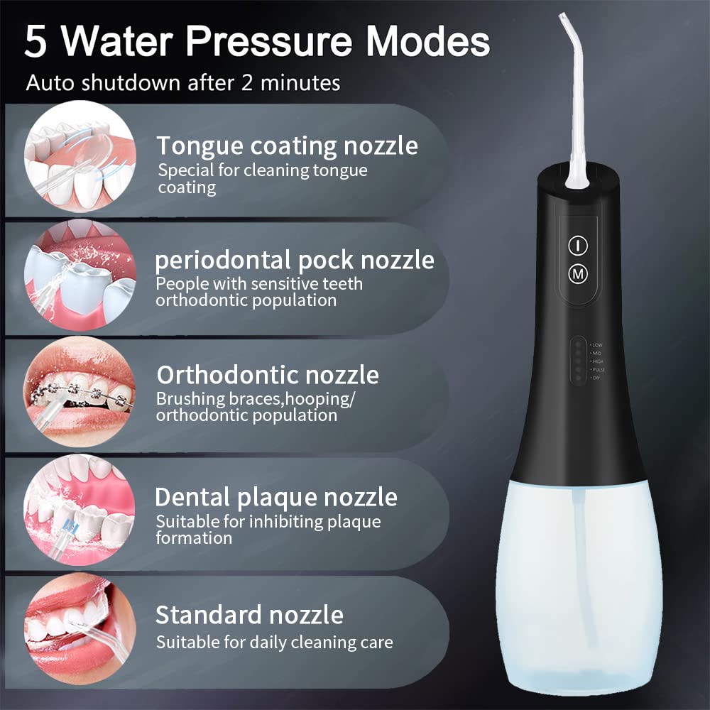HANNEA Cordless Dental Flosser for Teeth with 200ml Detachable Water Tank, IP44 Waterproof, USB Rechargeable Dental Flosser, 3 Modes Quickly Clean the 99% Food Residues and Plaque