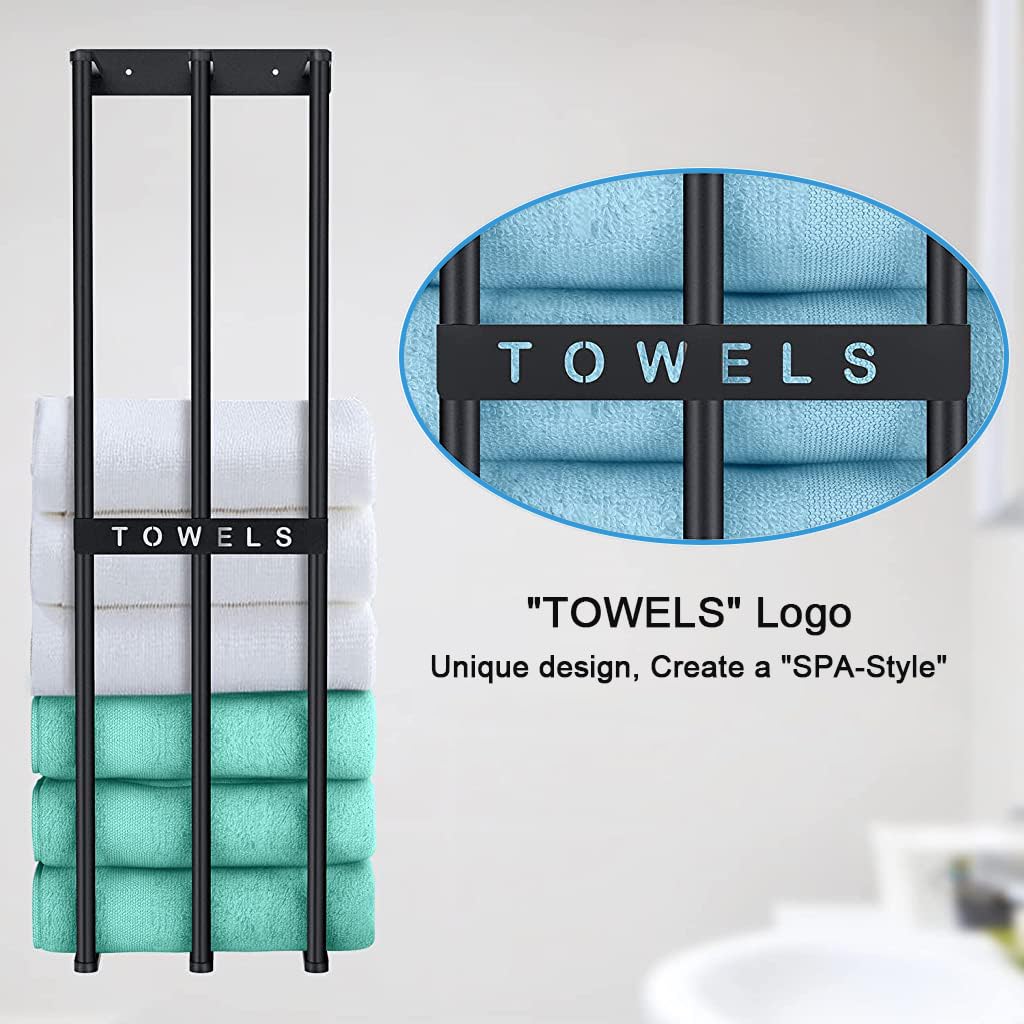 HASTHIP Towel Rack for Bathroom, Wall Mounted Towel Holder, Large Capacity 3 Bar Towel Racks, Bathroom Towel Storage, Metal Bath Towel Holder for Folded Large Towel Washcloths, 28'' x 7.9'' (Black)