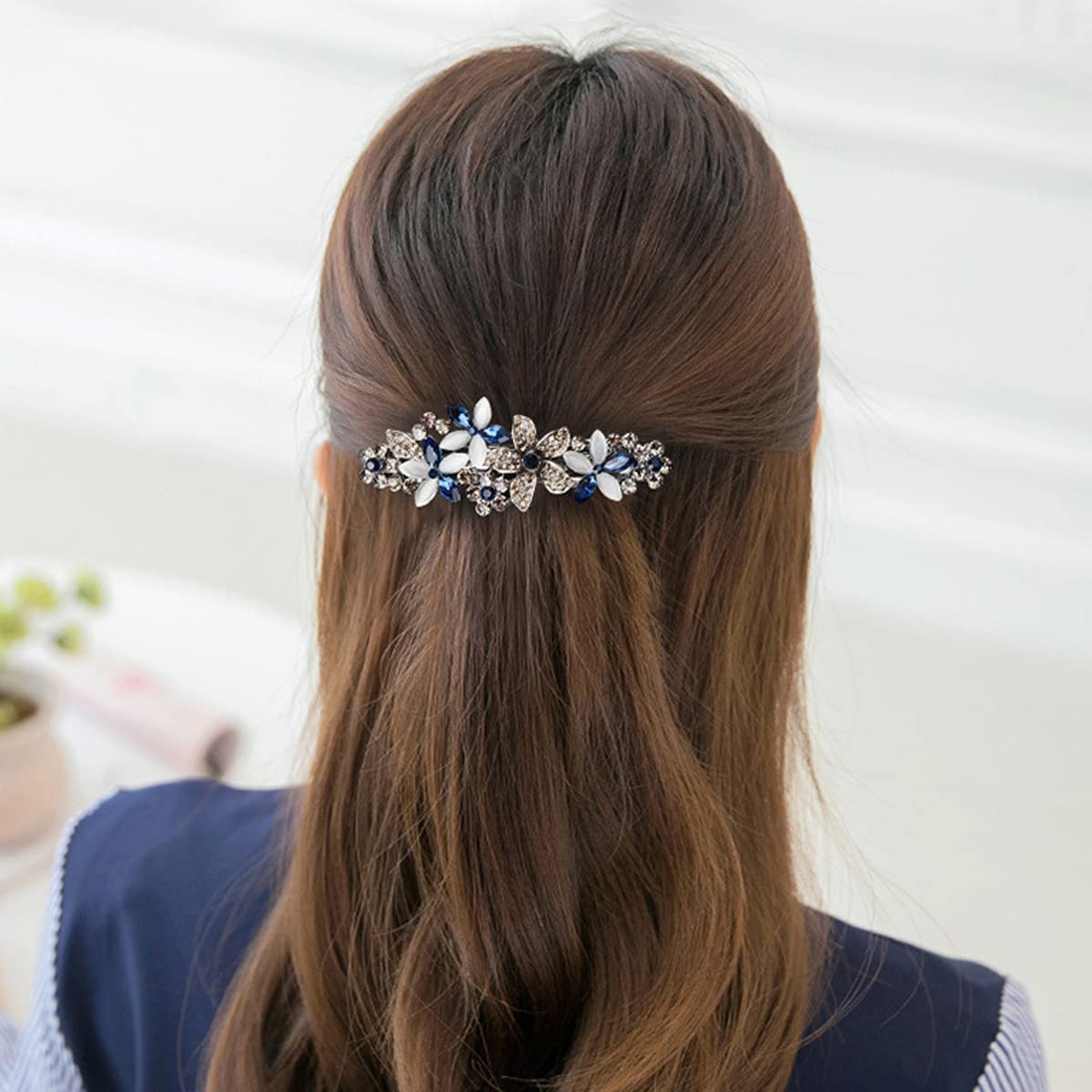 MAYCREATE Hair Clip for Women Opal Rhinestone Hair Accessories for Stylish Barrettes Spring Clip French Hair Clip for Girls Gift