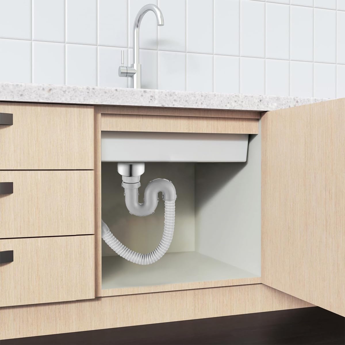 HASTHIP Kitchen Sink Drain Kit with Expandable Drain Pipe Wash Basin Drain Pipe Kit Stainless Steel Drain Flange Anti-Odor Kitchen Sink Drain Pipe Replacement Fits 3.35