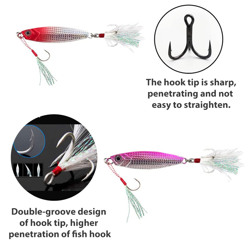 Proberos 5Pcs Fishing Lures, Dual Hook Metal Lures, Sinking Fishing Lure Bait for Saltwater Freshwater Trout Bass Salmon Fishing, Lifelike Eyes, 5 Colors Fishing Lures of 4.8cm, 10g Per One