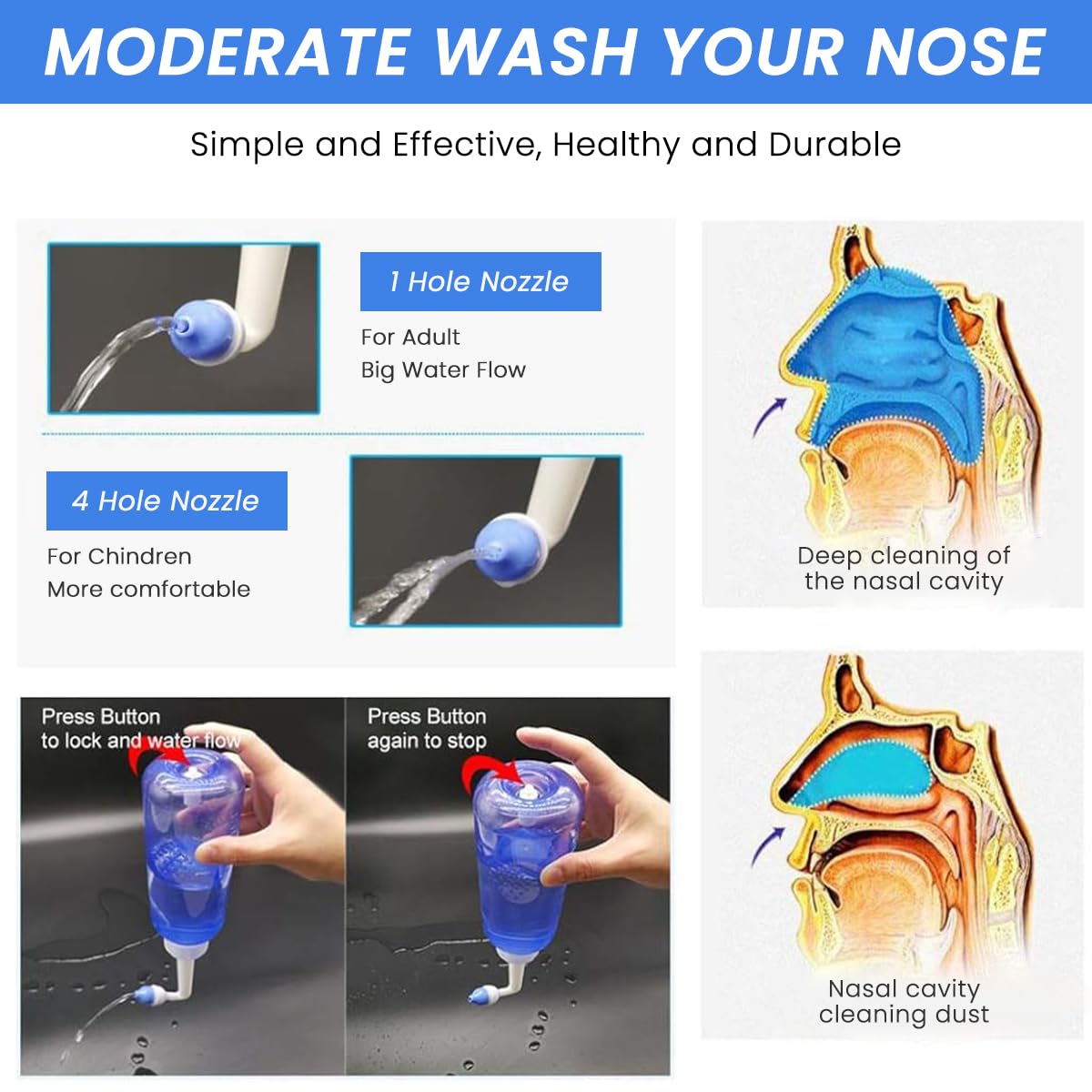 HANNEA Nasal Rinser Kit for Sinus & Allergy Relief, With 30 Packs Nasal Wash Saline(2.7g/per pack) 300ml Reusable Nasal Rinser Kettle, Relieve Nasal Discomfort, Suits for Daily Use, with 2 Rinse Tips