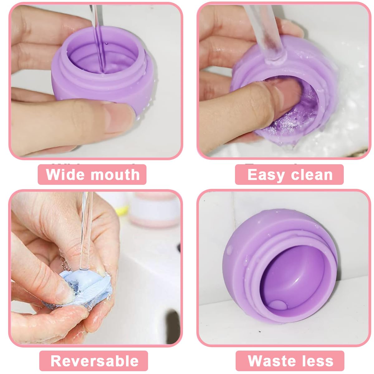 MAYCREATE 4Pcs Silicon Cream Jar, 20ml Mini Cosmetic Silicone Cream Jars with Lids, Refillable Leak-proof Travel Dispenser for Makeup Face Body Hand Cream - BPA-Free, Easy to Clean
