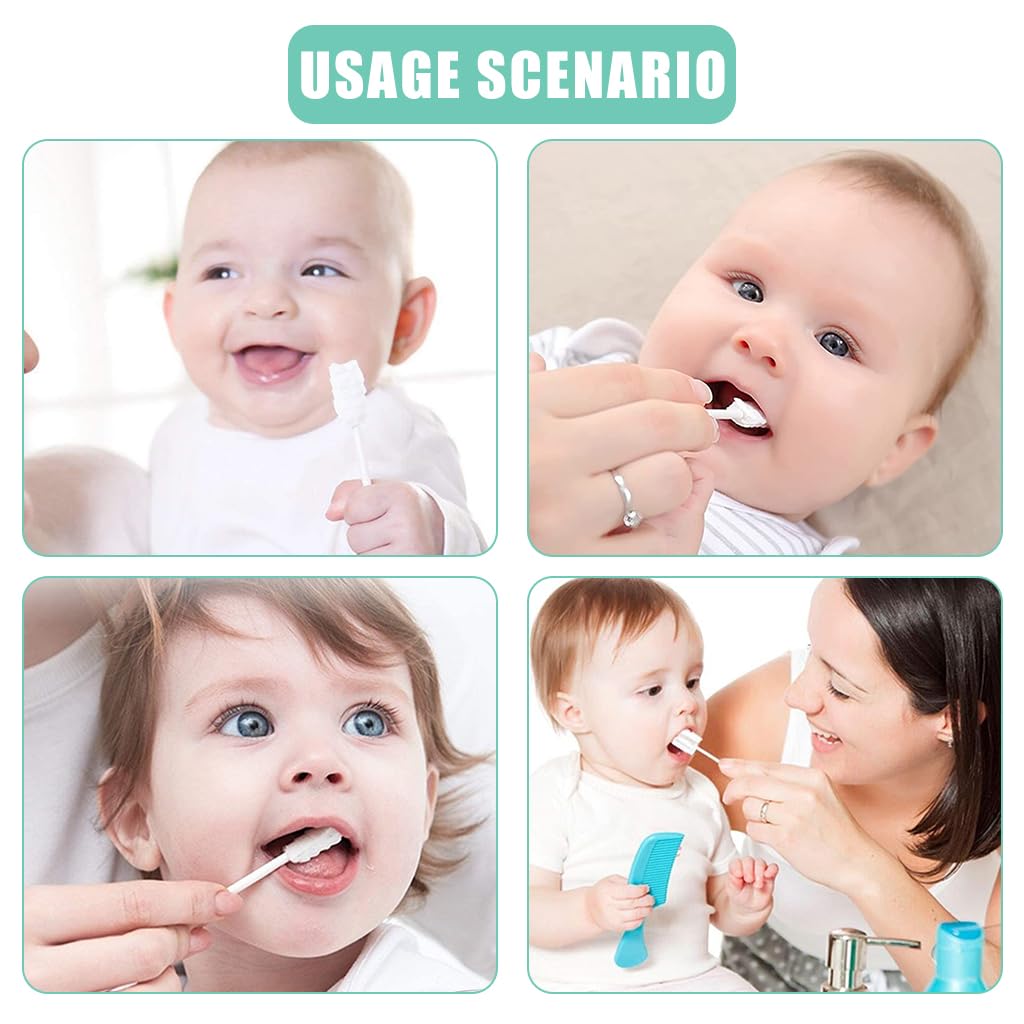 SNOWIE SOFT Baby Oral Cleaning Kit 2Pcs Silicone Baby Finger Toothbrush with 30Pcs Disposable Tongue Cleaner Cotton Swab Infant Toothbrush Dental Cleaning Tool for 0-24 Month Baby