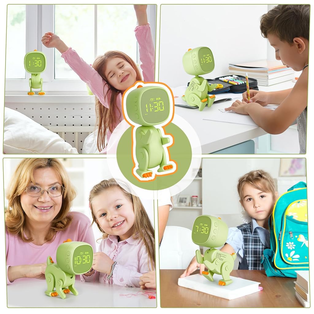 HASTHIP Digital Alarm Clock for Kids,Dinosaur Alarm Clock Bedroom Clock with Variable Shape, Snooze, 6 Alarm Music, Night Light Timer, 12/24H,Adjustable Brightness and Volume