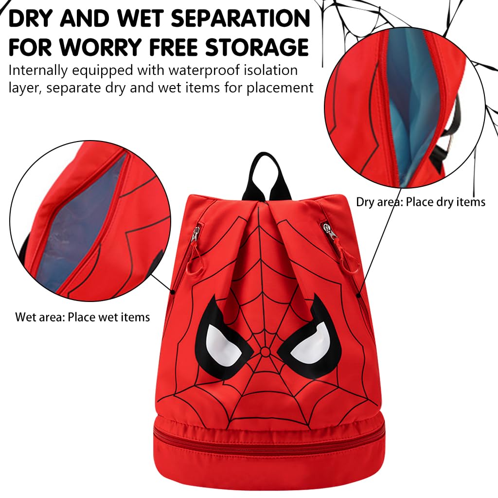 PALAY Swimming Bag for Kids Spider Man Print Shoulder Bag for Kids Large Capacity Backpack for Boys Girls Wet Dry Separation Beach Bag