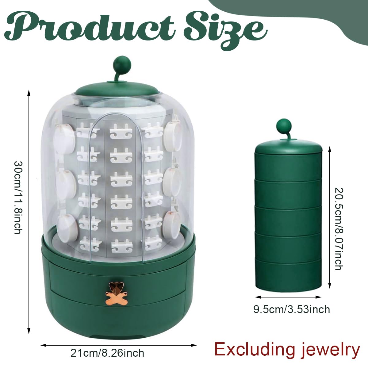 HANNEA 3-in-1 Jewelry Organizer 360° Display Earring Organizer for Mother's Day Girls Valentine Gift, Jewelry Box Built-in 5-Layer Rotatable Jewelry Organizer Box Storage