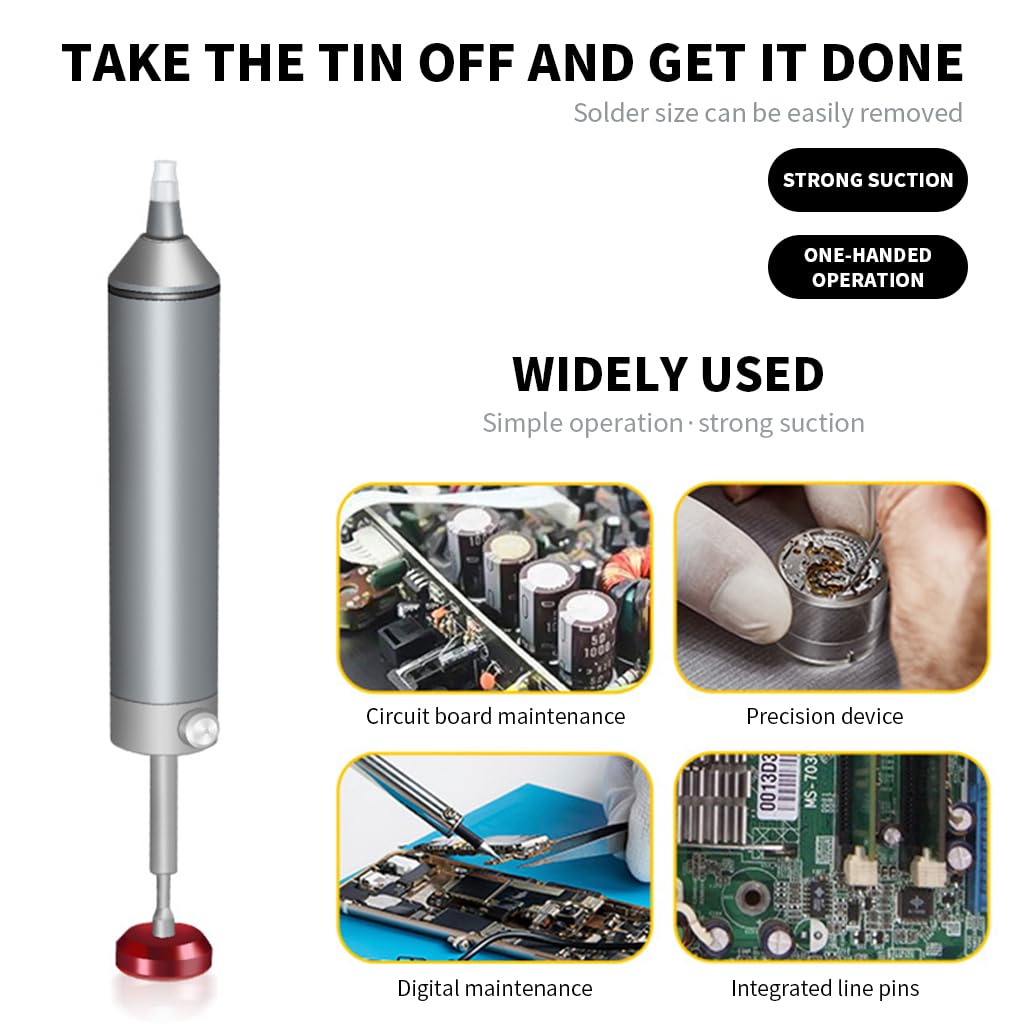 Serplex Solder Sucker No Clog Aluminum Desoldering Pump, Soldering Tools with Powerful Vacuum Suction for Removal & Repair, Heat Resistant Silicone Suction Nozzle, Replacement Silicone Tube included