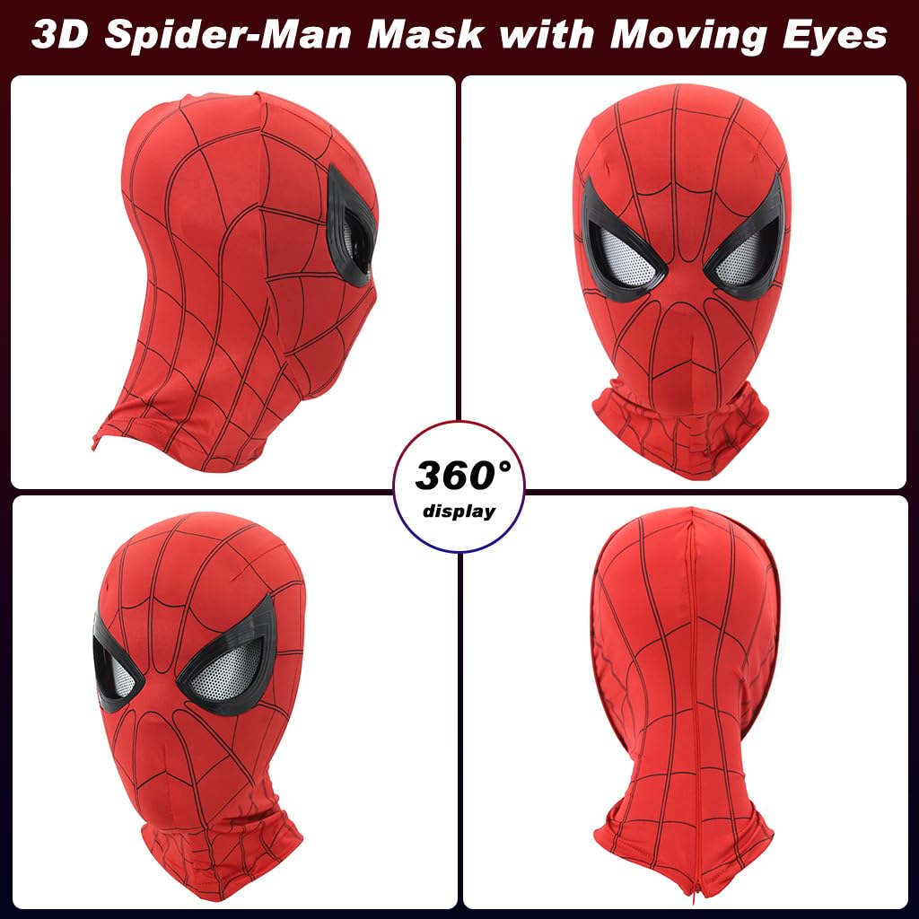 FANCYKU 3D Spider-Man Mask with Moving Eyes, Jaw Motion Activated Blinking Eyelid Spider-Man Head Cover, Spiderman Masks Spider Man Cosplay Costumes Mask for Adult Kids Halloween Masquerade Cosplay