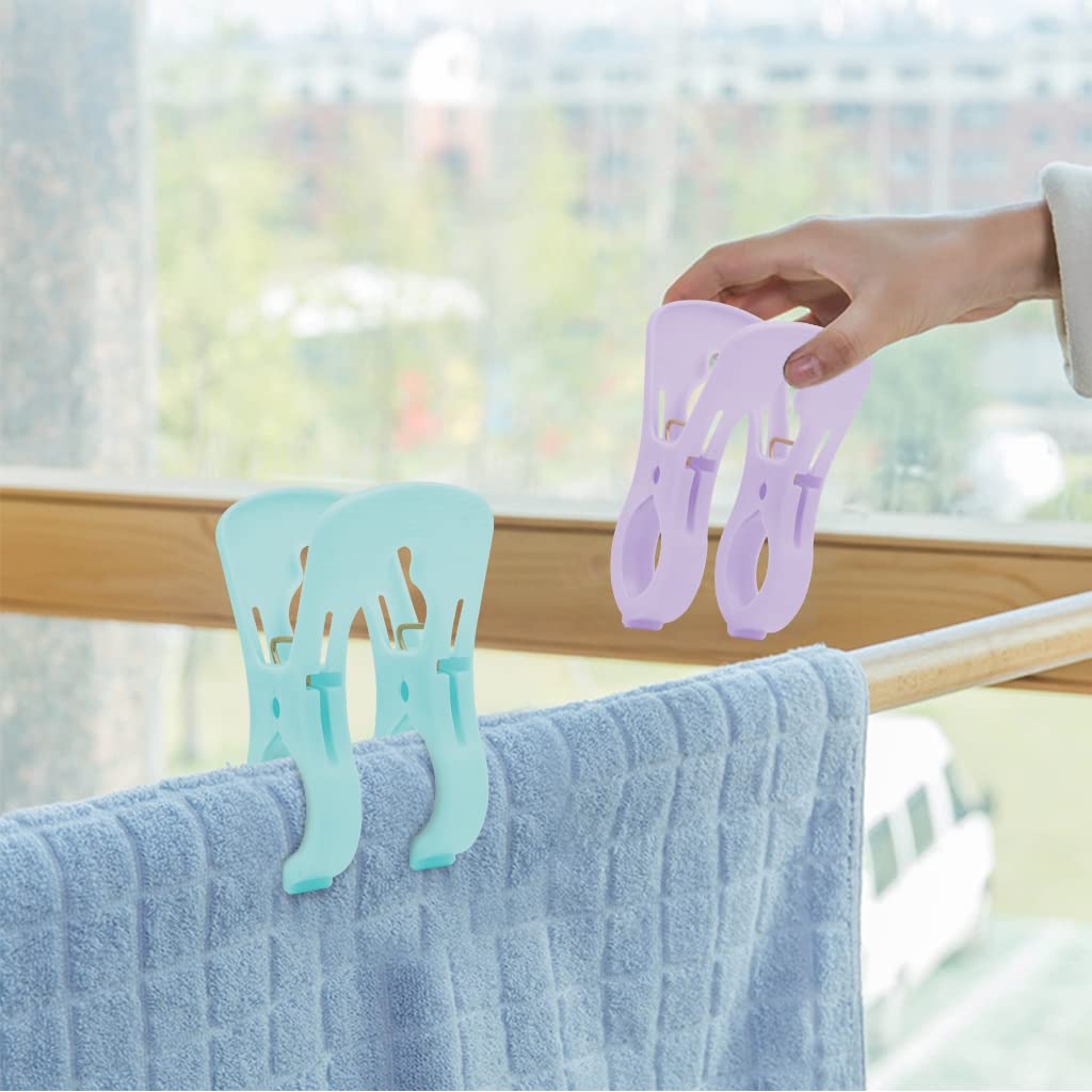 HASTHIP 6Pcs Clothes Clips, Large Cloths Clips, Beach Towel Clip, Cloth Pins, Quilt Drying Clip, Plastic Clothespins for Heavy Laundry, Sheets, Quilts or Blankets (Random Colours)