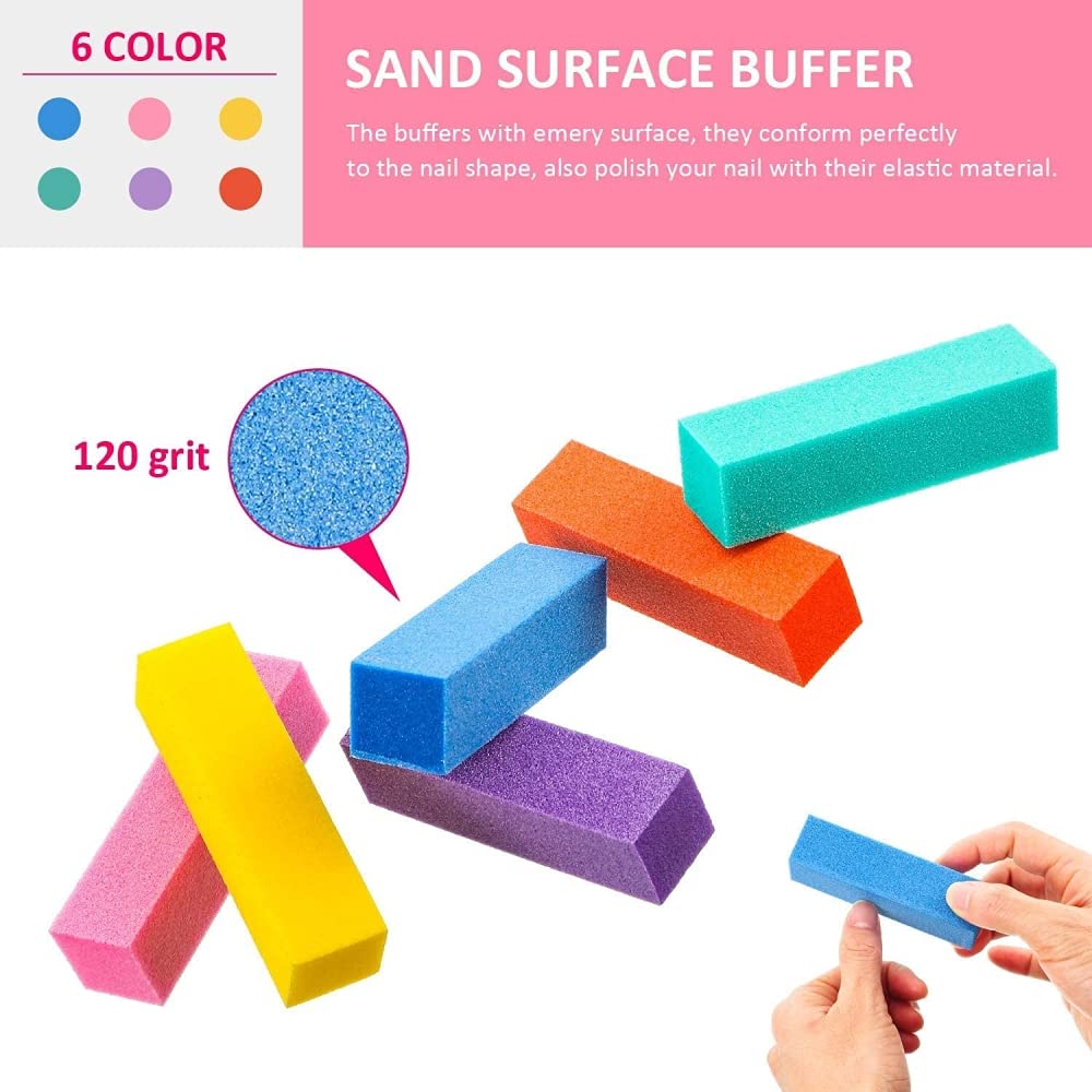 HASTHIP 12Pcs Colorful Professional Manicure Nail Files and Rectangular Nail Art Care Buffer Set Block Tools Kit with 100/180 Grit Nail Shaper