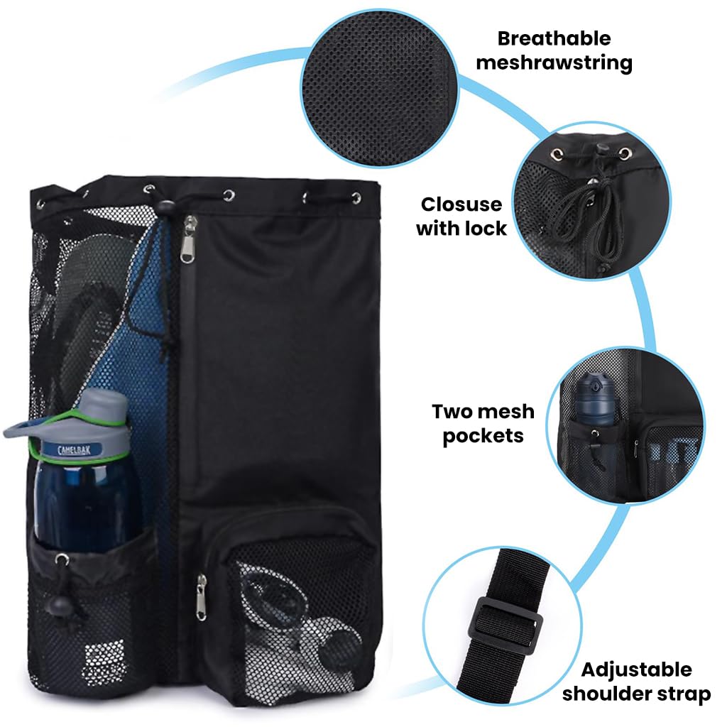 Proberos Drawstring Bag for Teens Men Women Gym Sports with Multi Pocket, Large Capacity Waterproof Drawstring Backpack for Swimming Hiking Outdoor Sports