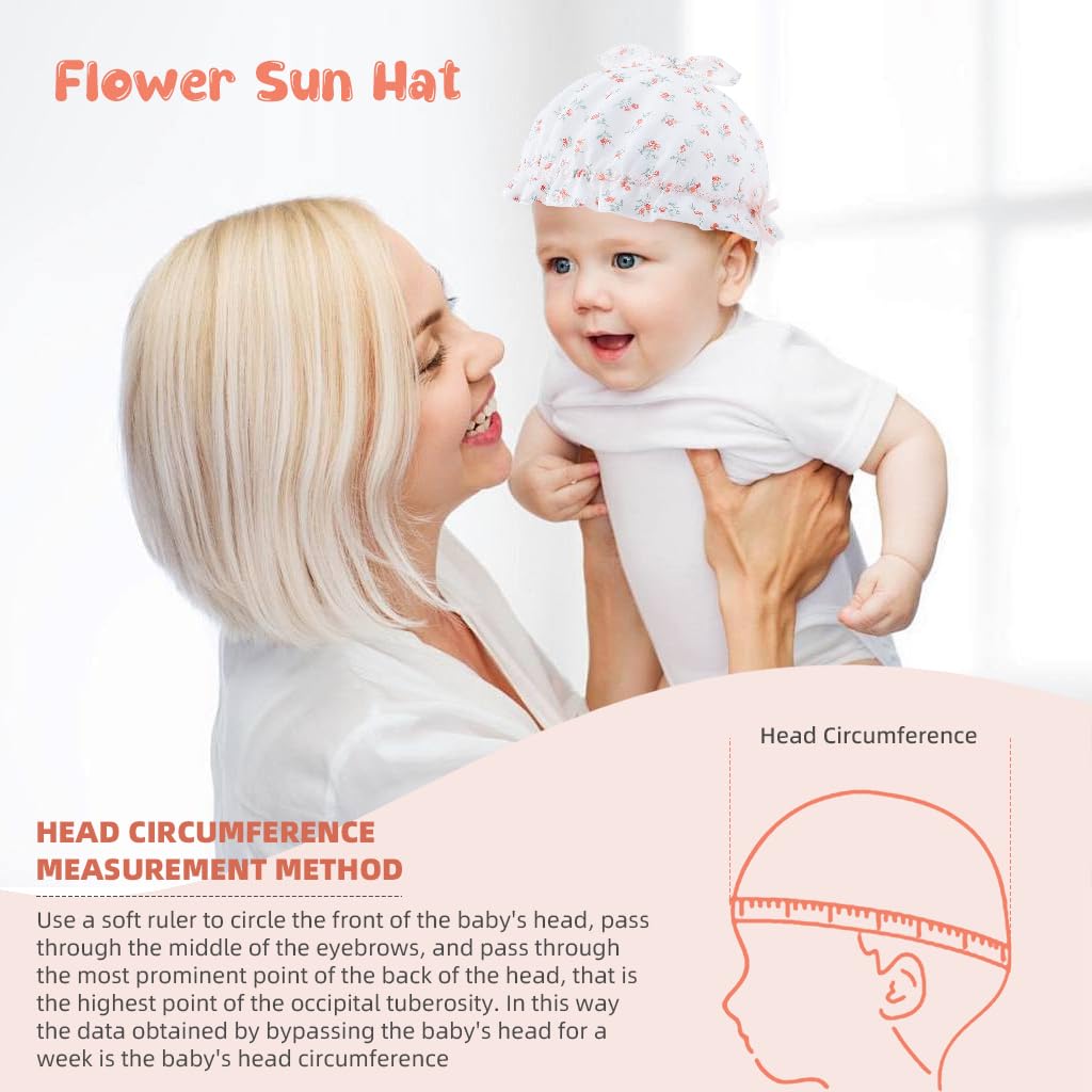 SNOWIE SOFT Baby Hat for Girls, Hat for Baby Girl Cute Fragrant Flowers Summer Hat Lovely Print Lace Edging Bucket Hat for Outdoor UV Protection Baby Cap 6-12 Months