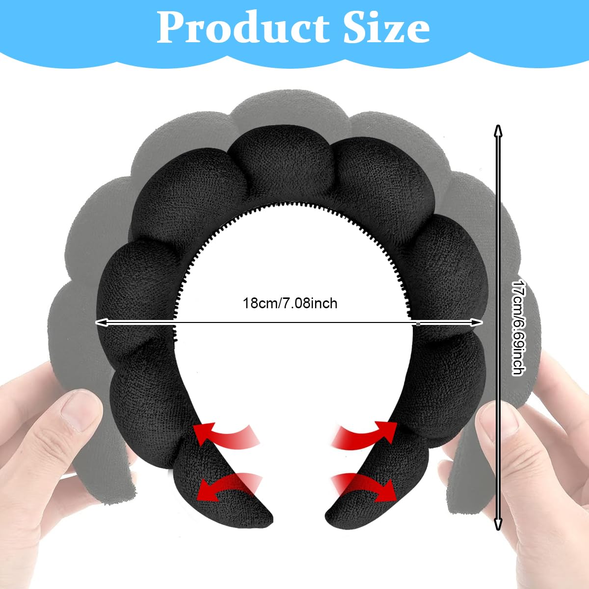 MAYCREATE Spa Facial Headband for Women Washing Face, Puffy Skincare Headbands for Women Girls, Upgrade Anti-slip Terry Cloth Hair Band for Makeup - Black