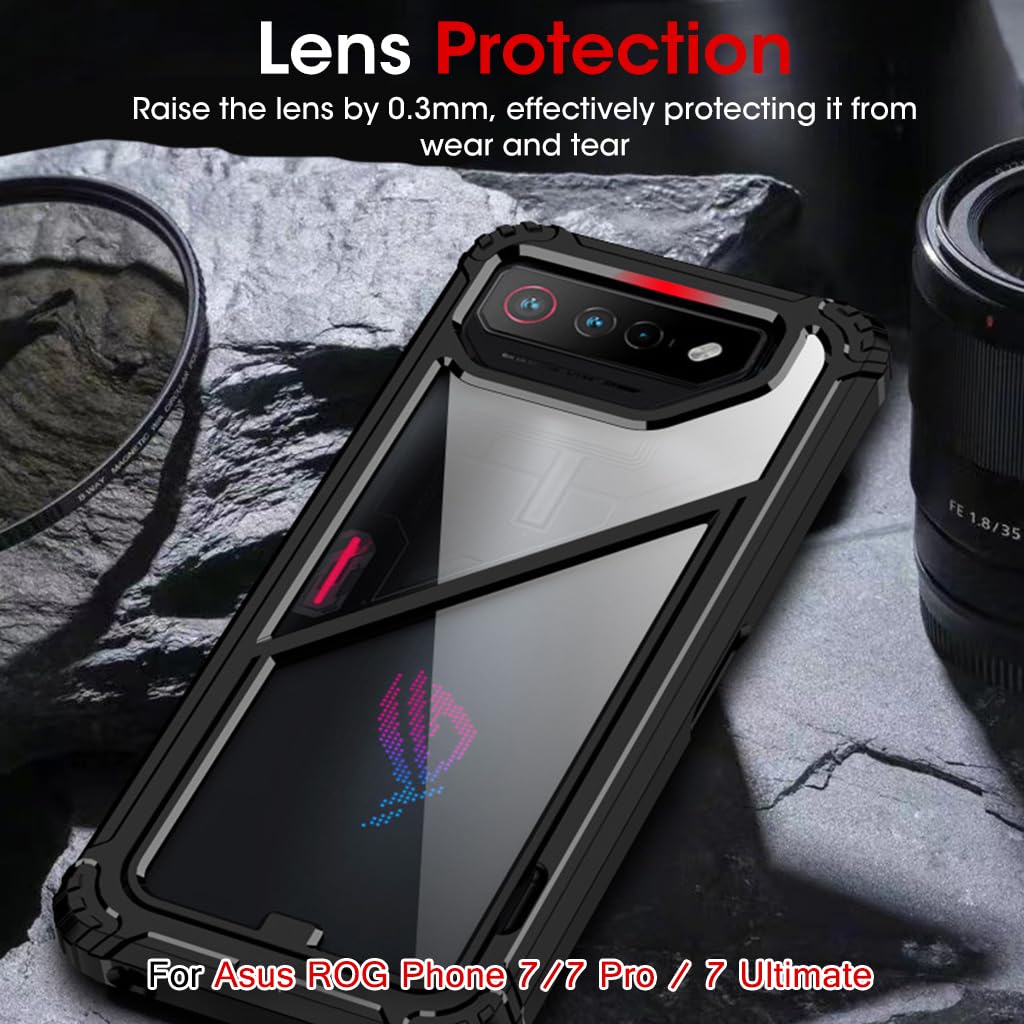 ZORBES Phone Case for Asus ROG Phone 7 TPU Framed Phone Cover for Asus ROG Phone 7 Transparent PC Phone Case with Magnet Folding Phone Stand Shockproof 2 in 1 Phone Case for Asus ROG Phone 7