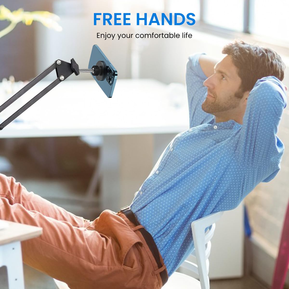 ZORBES Table Phone Holder Stand Strong Magnet Long Arm Phone Holder 360° Rotatable Phone Holder Screw Mounted Phone Holder for Table, Bed Metal Phone Holder Rack for Livestream, Facetime