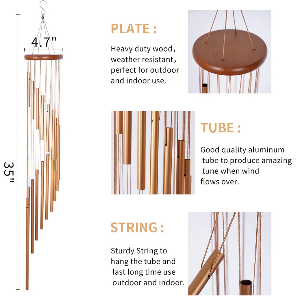 HASTHIP Wind Chimes for Home, Sympathy Wind Chimes, 23 Inch 15 Tube Metal Wind Chime Decoration Unique Retro Wind Chime, Best Gift for Christmas, Garden and Outside Home Decor