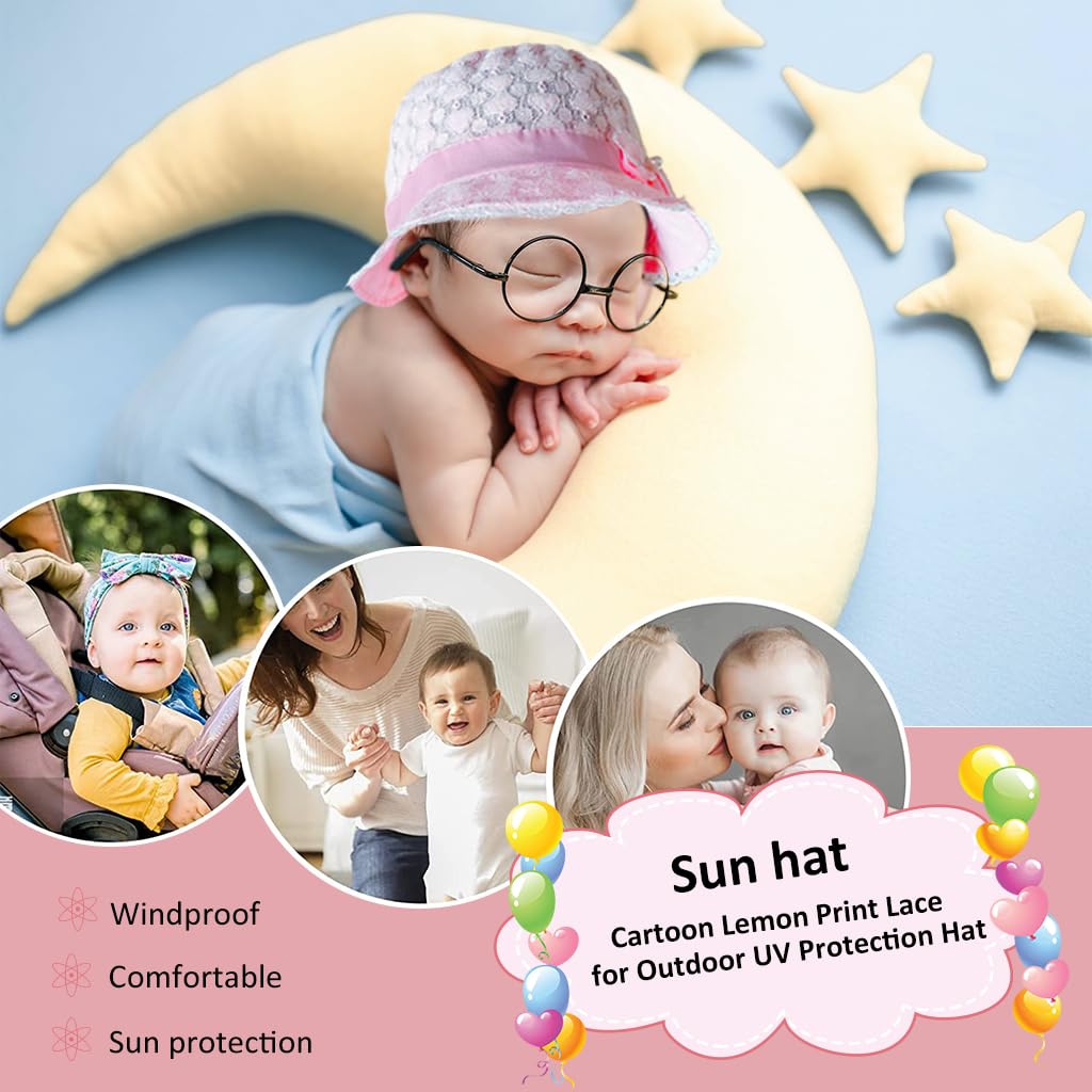 SNOWIE SOFT Baby Hats for Girls, Adorable Sun Hats for Baby Toddler Girls, Windproof Summer Hat with Strap Bucket Hat Cute Bow Tie Lace Sun Hat Travel Sun Hat for Baby 3-12 Month, Beige