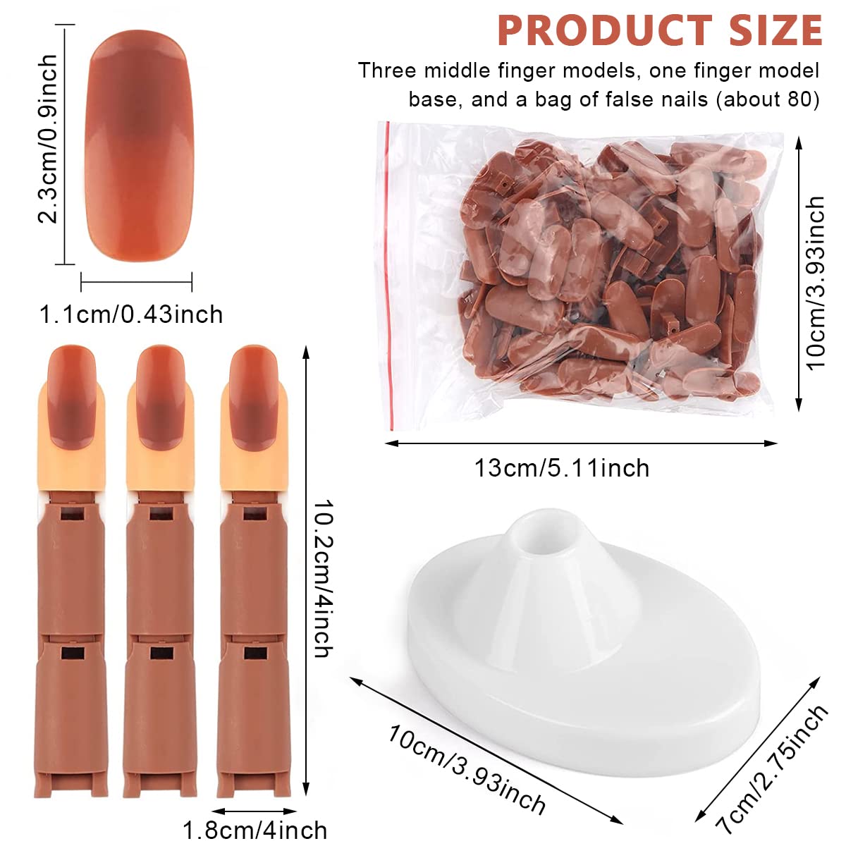 MAYCREATE Nail Art Practice Fake Finger Model for Acrylic Nails Includes 3 Action Finger Models, 1 Finger Model Base, Pack of Fake Finger Nails, Plastic Training Fingers Model for Nail Art Beginners