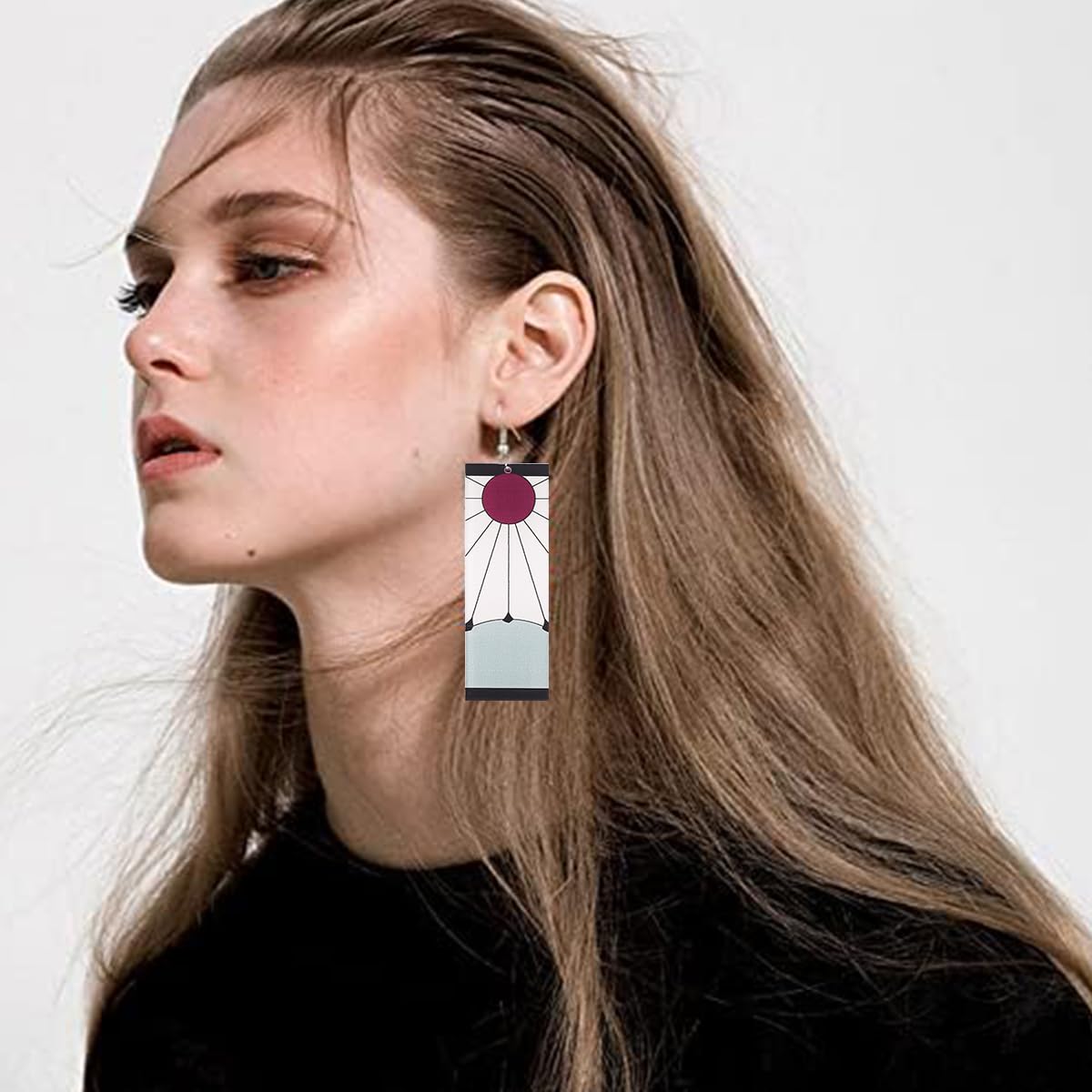 SANNIDHI Anime Cosplay Earrings for Women Fashion Acrylic Kamado Tanjiro Hanafuda Drop Earrings, Kimetsu No Yaiba Hanafuda Party Dangle Earrings for Girls Gift