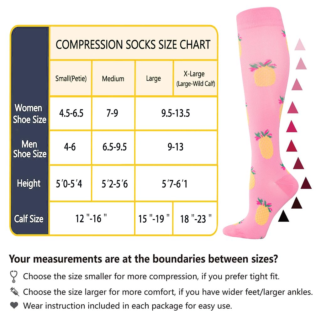 Proberos Women Knee-high Socks Calf Compression Socks Fashion Print Polyester Cotton Breathable Sport Compression Socks Anti-slip Leg Compression Socks for Running, Workout, Training