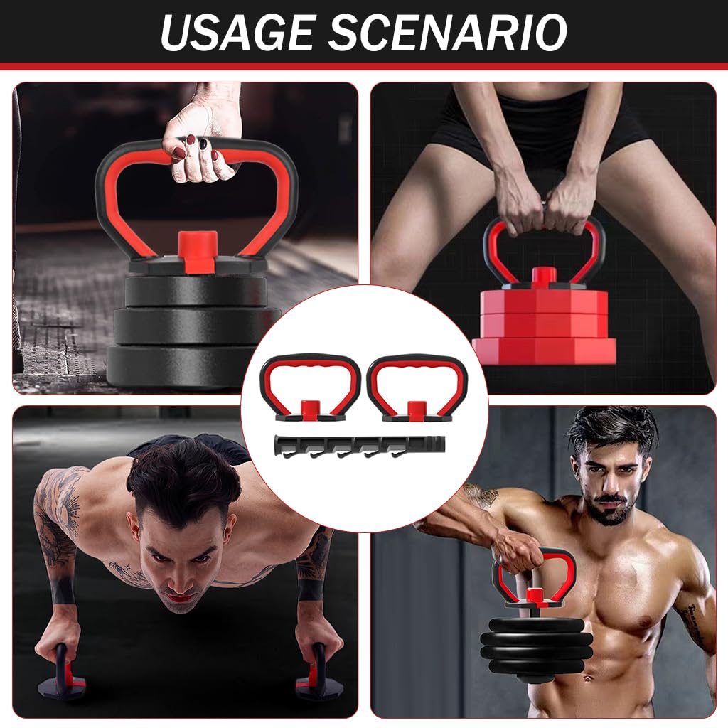 Proberos 2Pcs Kettlebell Converter Handle with Weight Plate Holder Shaft Dumbbell to Kettlebell Adjustable Converter Handle Anti-slip Safe Kettlebell Handle for Dumbbell Plates Push Up Floor Handles