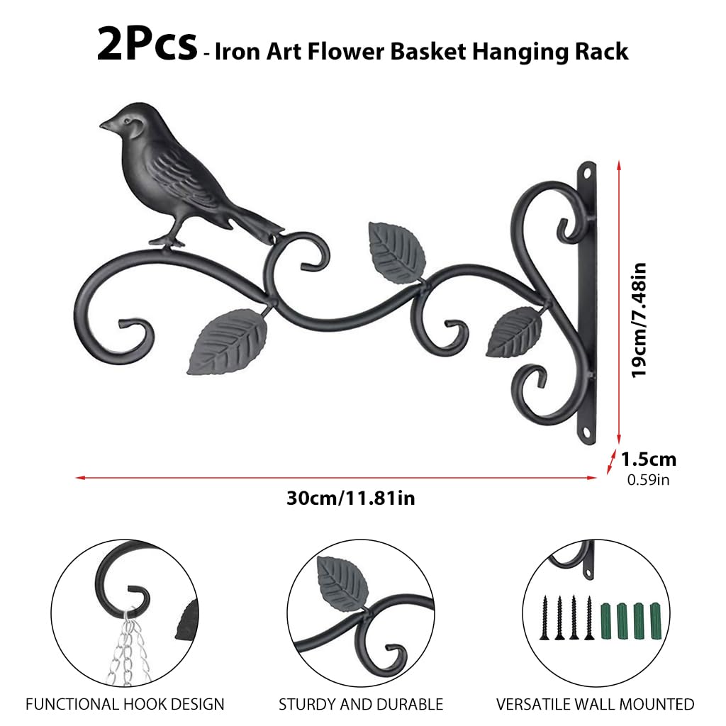 Optifit 2Pcs Metal Wall Hook for Pots, Bird Feeders, Planters, Lanterns, Macrame, Wind Chimes, Heavy Duty Wall Hangers Decorative Wall Brackets for Indoor Outdoor Decorition
