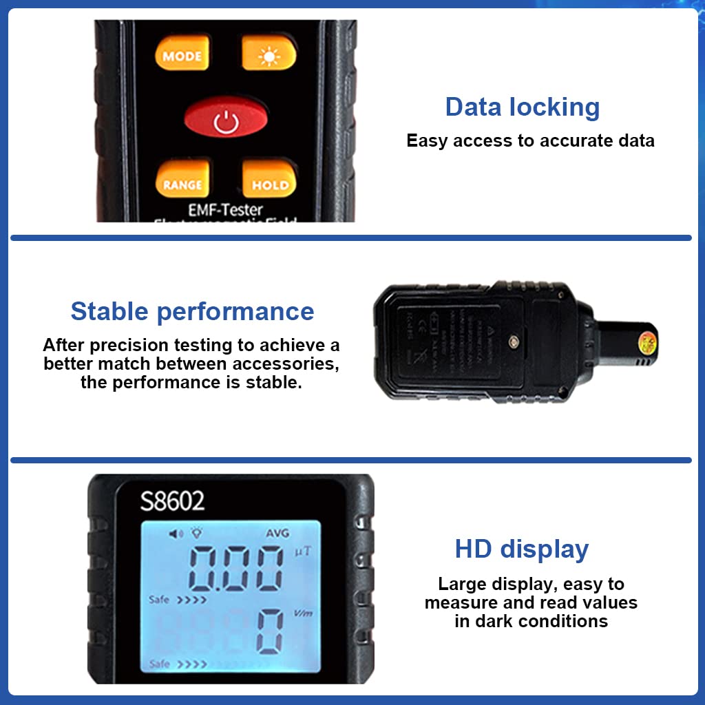 Serplex EMF Meter 5HZ-3.5G, EMF Detector Digital LCD Backlight Display for Electromagnetic Field, Temperature Detector for EMF Inspections Electromagnetic Radiation Detector with Sound Light Alarm