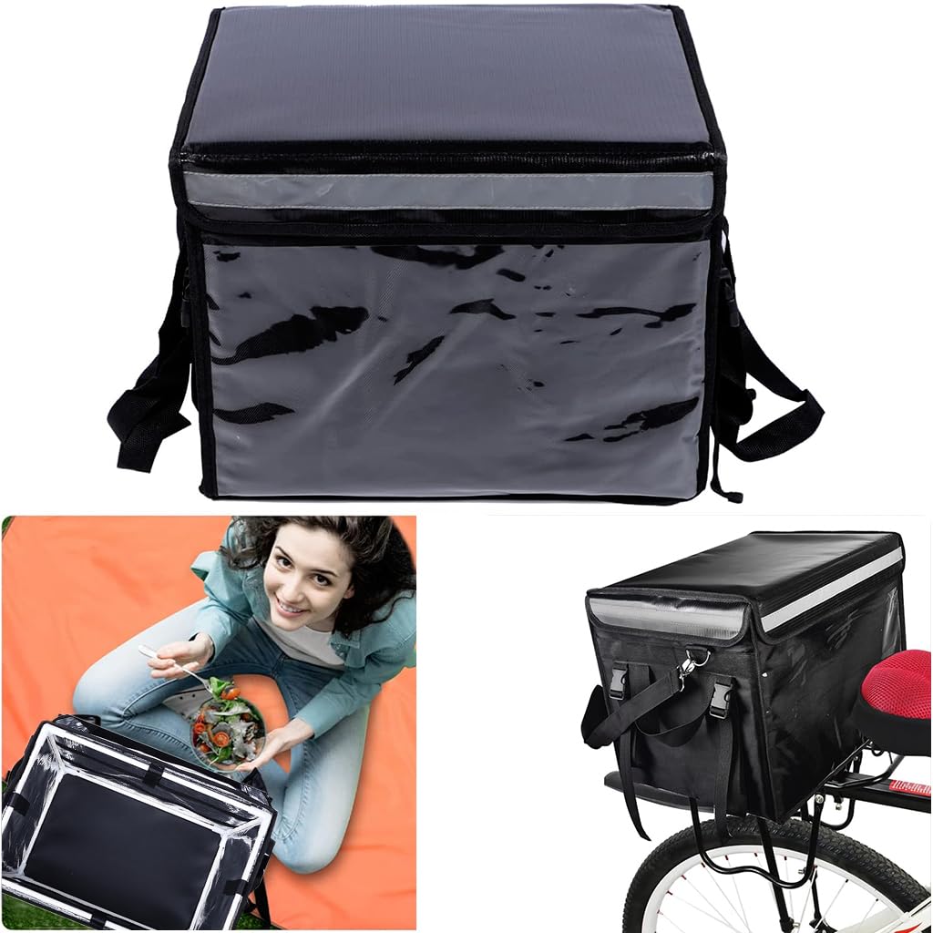 Serplex Insulated Food Delivery Bag with Fixed Base and Stand Rack Portable 32L Food Delivery Box with Shoulder Strap, Waterproof Food Storage Bag for Delievery, Camping, Picnic,(17