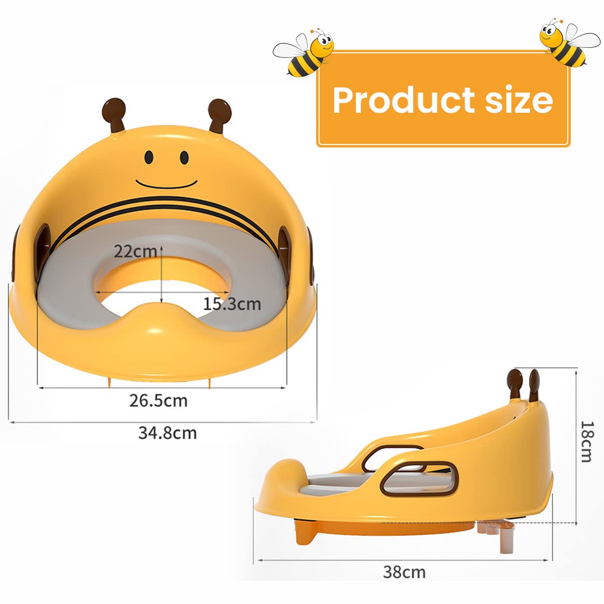 SNOWIE SOFT Potty Training Seat for Kids 1+ Years Old Kids with Soft PU Cushion and Safe Handles, Toilet Seat for Boys Girls with Non-Slip and Splash Guard, Potty Seat Detachable Training Seat Sheet