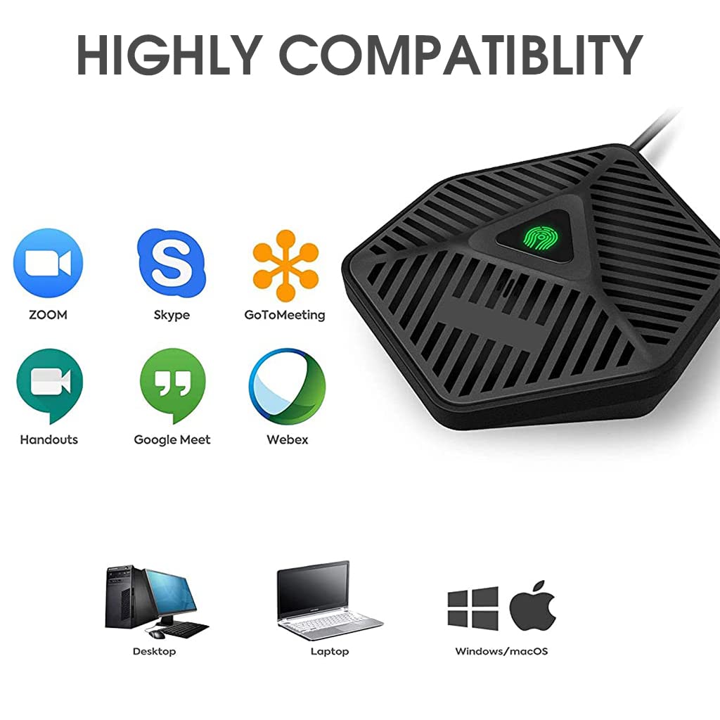 Verilux Conference USB Microphone for PC Laptop, Plug & Play Noise Cancellation Condenser Mic with 360° Omnidirection, Portable Condenser Microphone with Mute Key for Skype Online Class Windows Mac OS